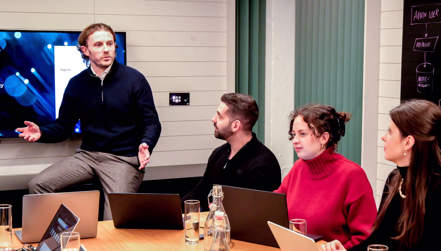 The team reviewing the platform together in the boardroom